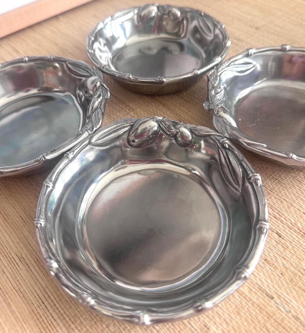 Vintage Set 4 Arthur Court Silver Tone Coasters Bamboo Motif